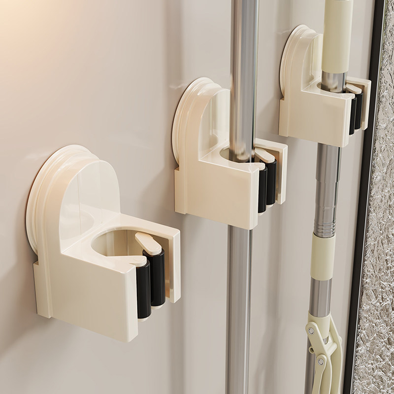 Suction Cup Mop Wall Clip, Bathroom No-drill Mop Rack, Broom Mop Holder Hook, Fixed Storage Rack