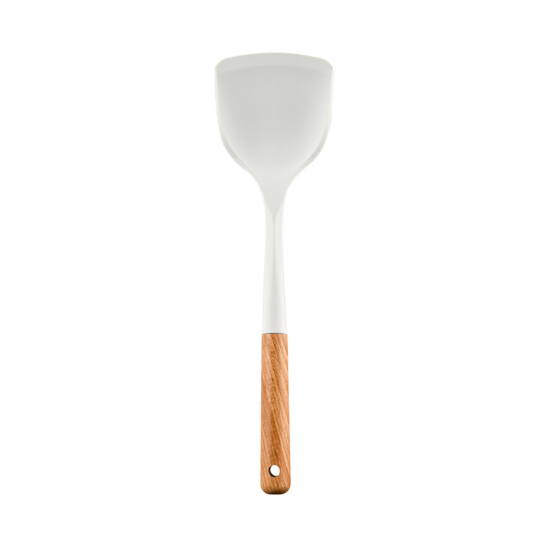 Wood Handle White Silicone Kitchenware Set 12-Piece Set Nordic Simple Non-Scratch Pan Kitchen Tool Set