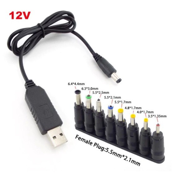 USB power boost cable 5V to DC9V/12V step-up converter cable with 8 DC tips multi-function voltage conversion cable