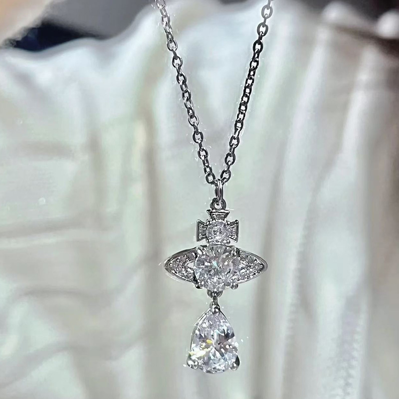 Versa Vivien Saturn Necklace Vivienne Westwood Mermaid Tears Full Diamond Pendant Necklace for Women Collarbone Chain