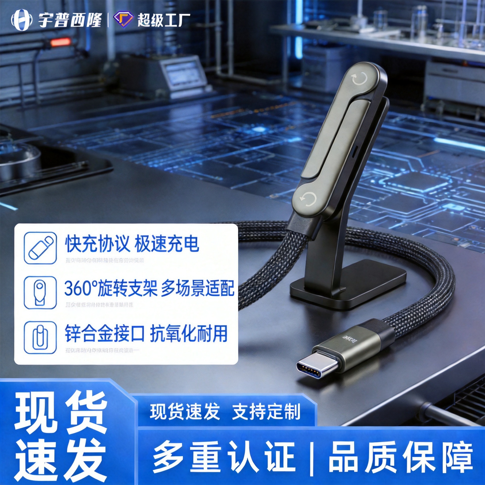 240W Stand Fast Charging Data Cable for Apple Android Phone Tablet Charging Cable