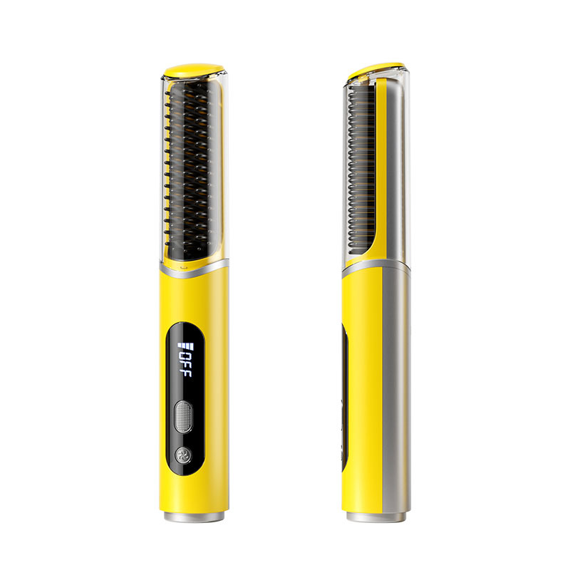 New wireless rechargeable straightening comb mini compact portable straightener negative ion non-damaging cool air comb