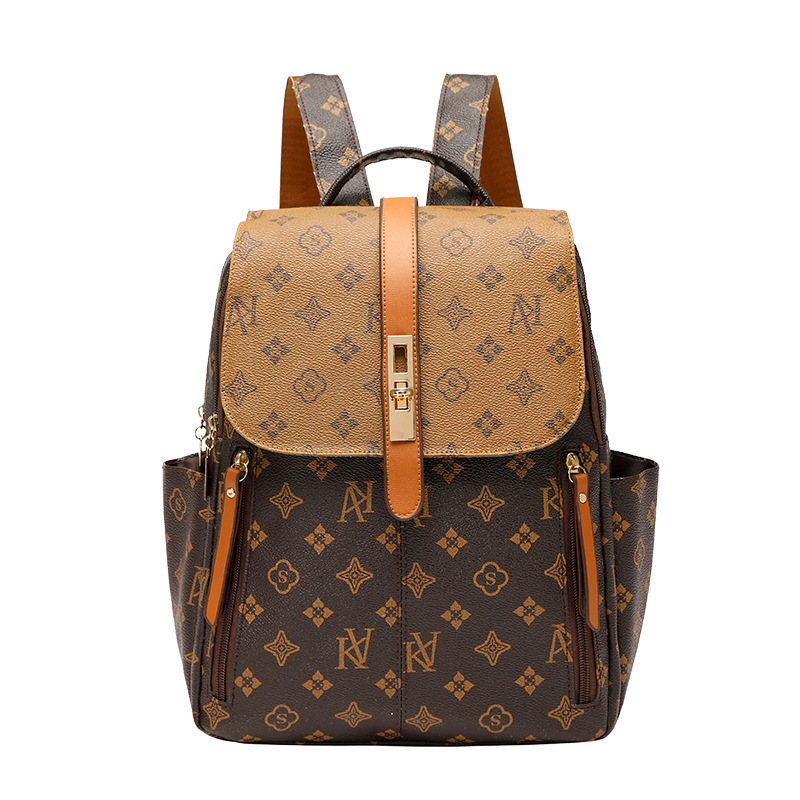 Double-shoulder bag women 2026 new casual classic pattern large capacity backpack printed travel large bag