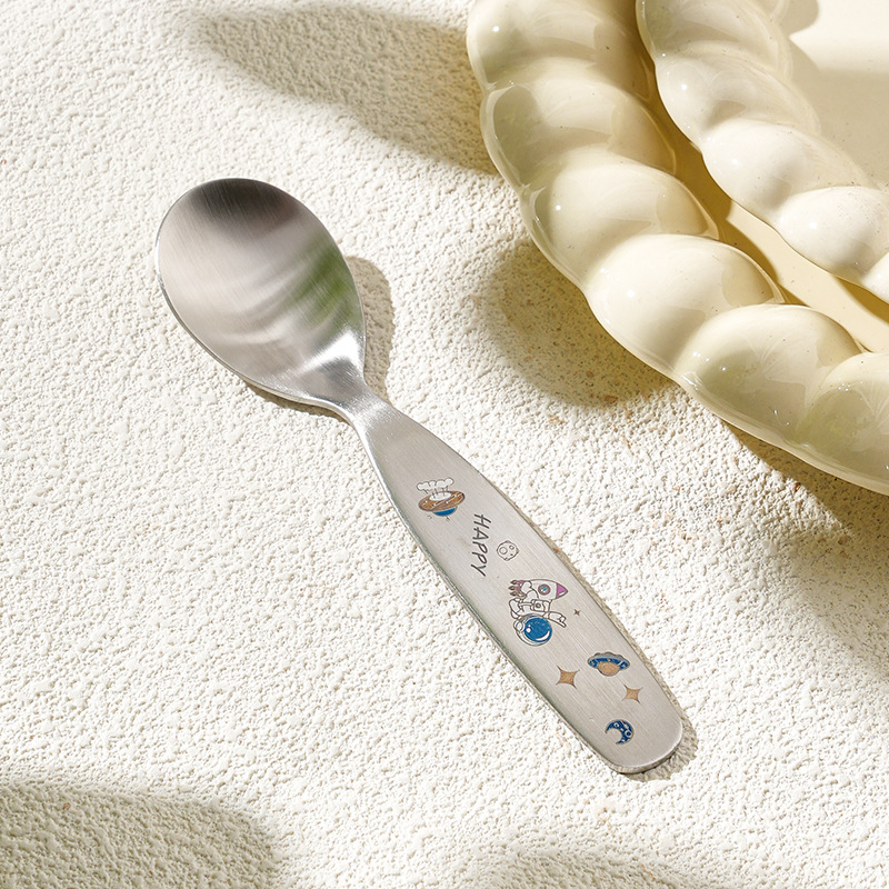 Color carved 304 stainless steel children's spoon kindergarten cartoon baby food spoon feeding spoon household