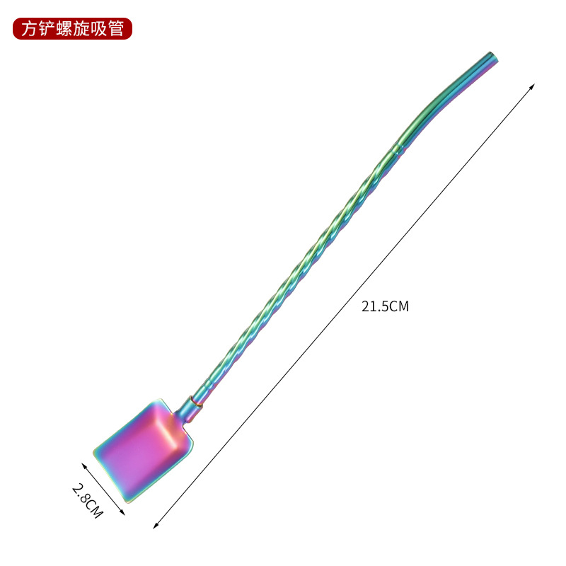 304 stainless steel straw spoon threaded watermelon spoon shovel straw spoon beverage coffee stirring spoon dessert spoon