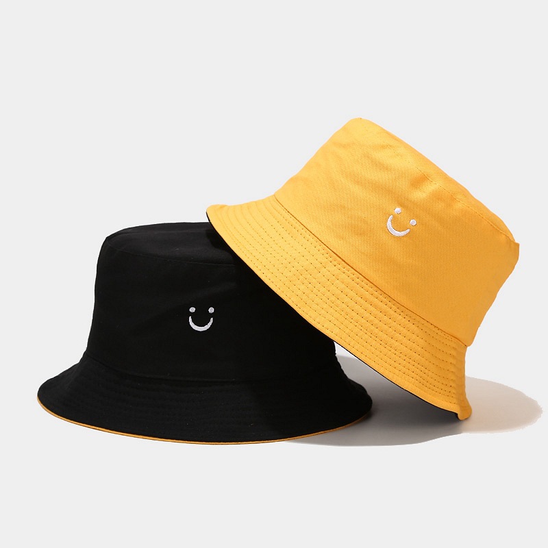 New Smiley Face Reversible Bucket Hat for Men and Women, Street Basin Cap, Travel Sun Hat, Couple Hat