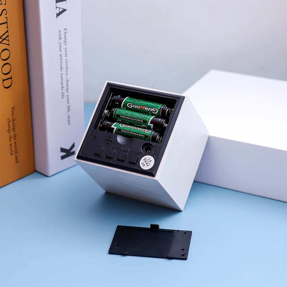 LED smart voice-controlled wooden clock, square compact digital display temperature and humidity electronic alarm clock, multi-color electronic clock