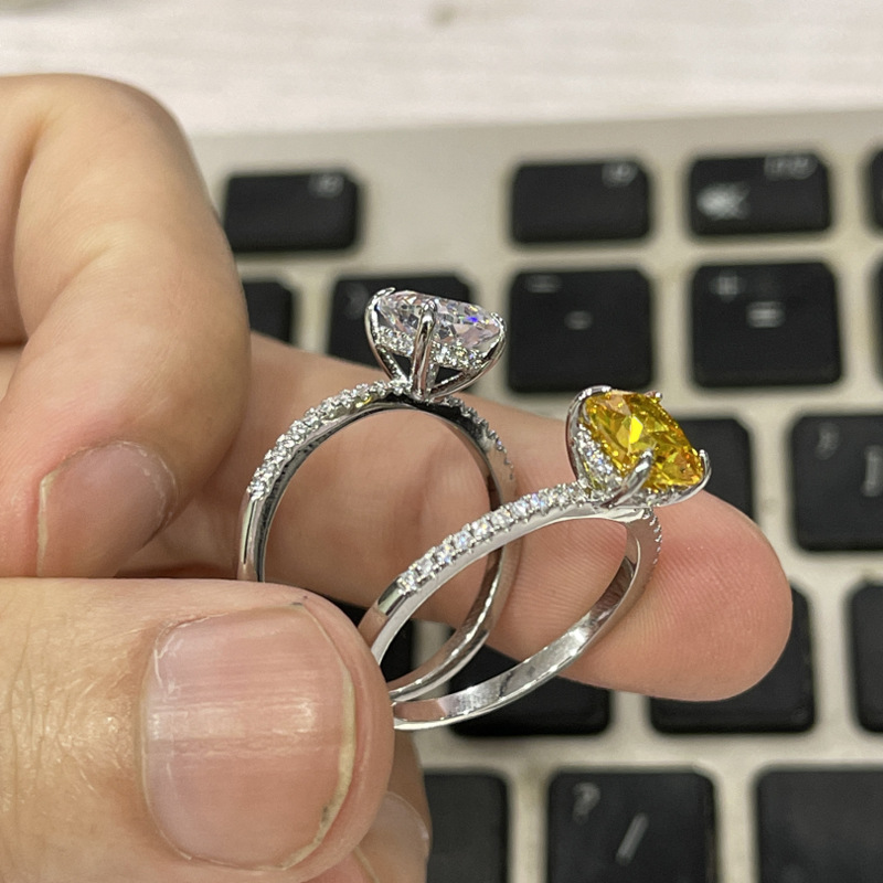 JZ529 Fat rectangular yellow diamond cubic zirconia 1.5 carat micro-set ring women's ice flower diamond ring