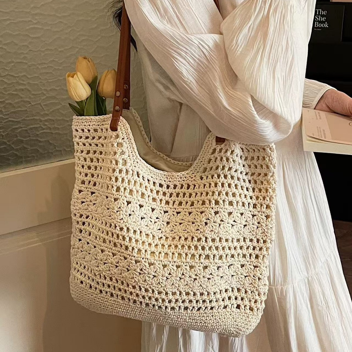 New woven bag women's large capacity single-shoulder tote bag commuting handbag straw bag