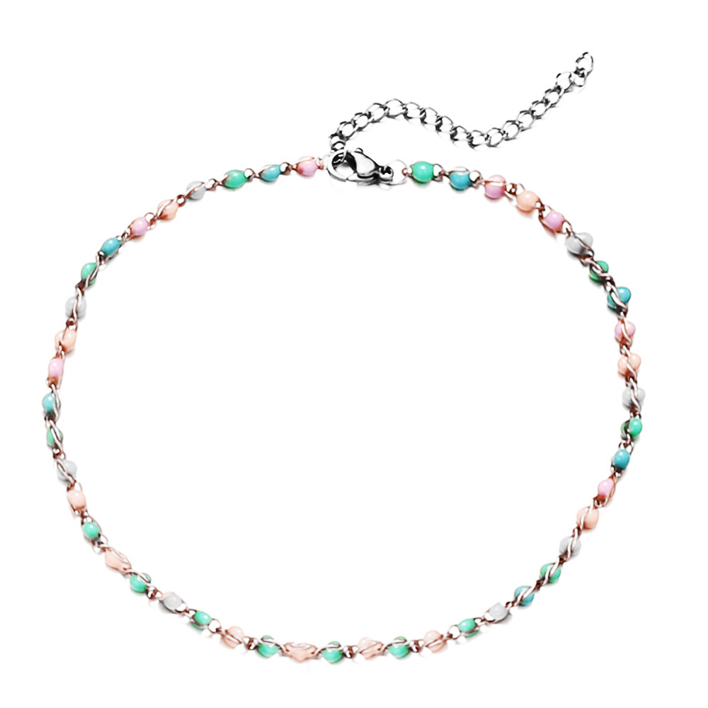 Japanese and Korean exquisite versatile stainless steel bead chain, seed bead chain, double-layer sexy anklet