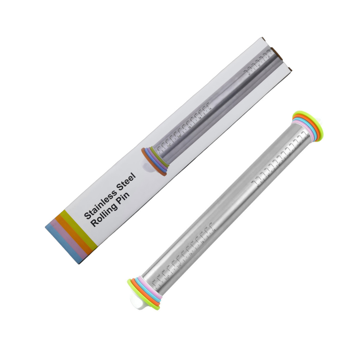 Household Adjustable Stainless Steel Rolling Pin Thickness Scale Dough Skin Kneading Tool Plastic