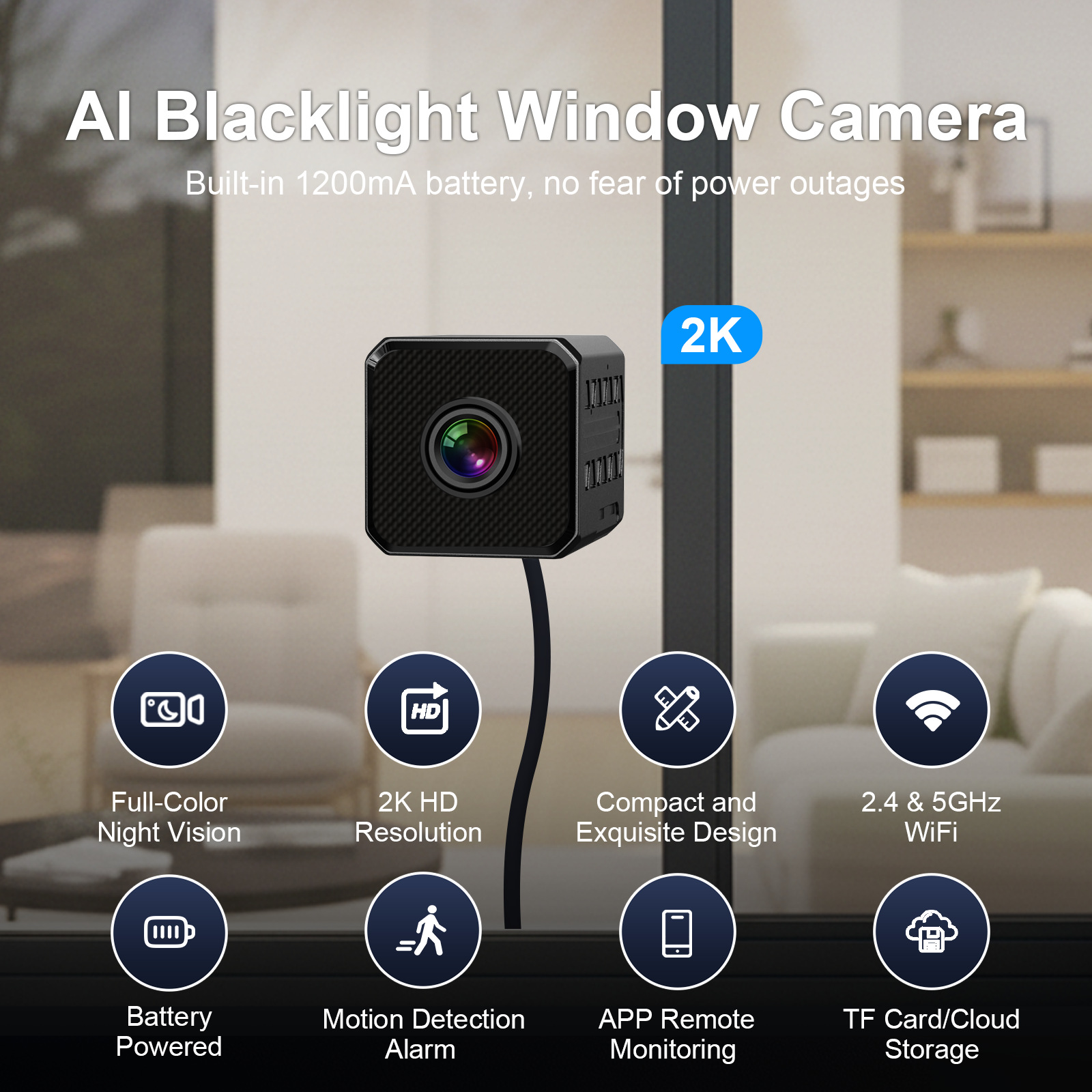 Black Light Window Camera with Battery window camera AI Full Color Night Vision Home Surveillance