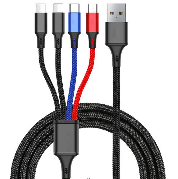 1-to-4 Charging Cable Nylon Braided 4-in-1 Dual TYPE-C Multi-All-in-One Data Cable Certified Fast Charging