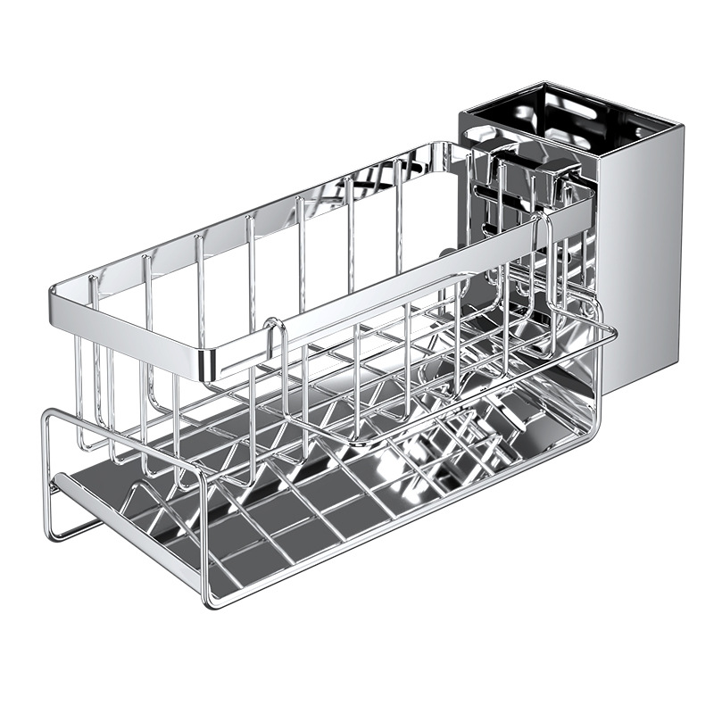 Stainless Steel Kitchen Shelving Unit, Countertop Utensil Holder, Sink Drain Rack, Sponge Storage, Cleaning Supplies, Dish Towel Rack