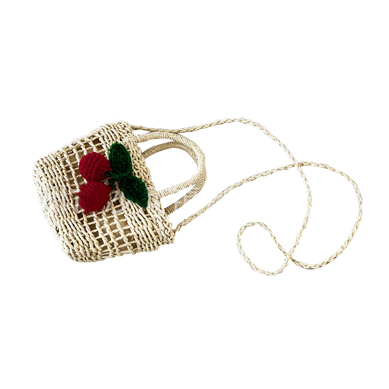 Hollow cherry straw woven bag women's handbag mini small bag handmade woven bag beach bag single shoulder portable