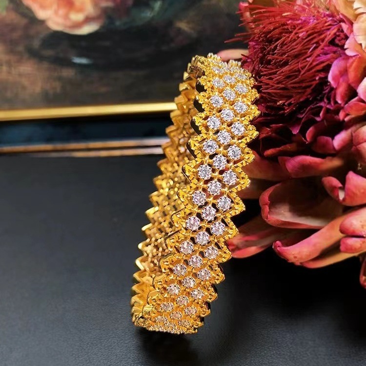 New Italian Wire Full Diamond Mesh Bracelet Lace Edge Hollow Starburst Jewelry
