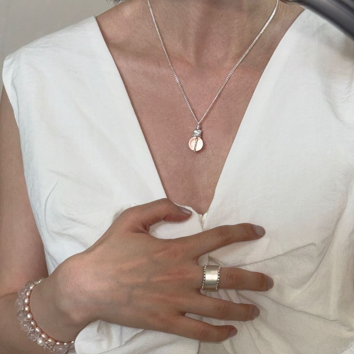 Self-made cool white crystal gourd necklace long sweater chain cat eye bead for women