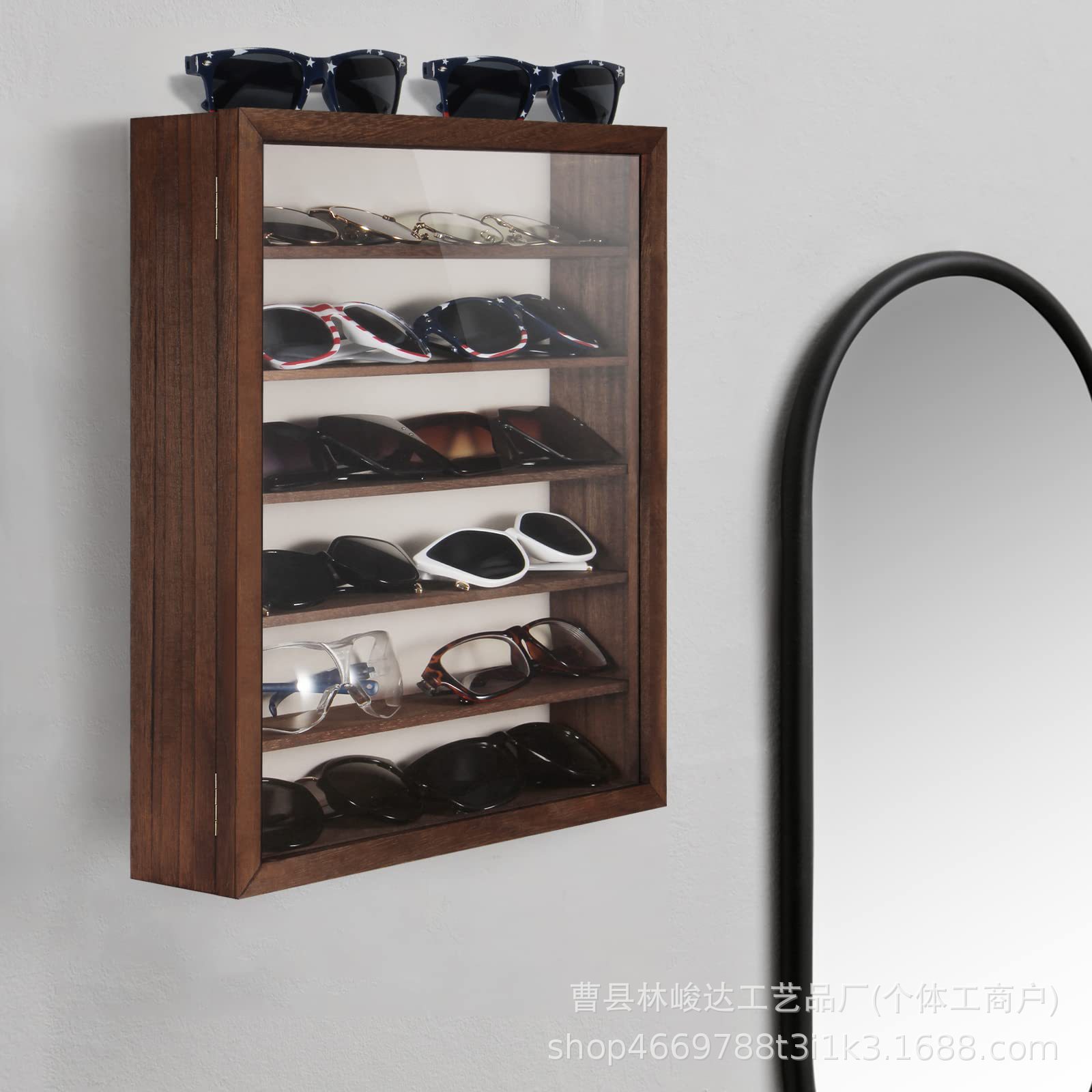 Wooden wall-mounted glasses storage rack, multi-layer sunglasses display stand, store hanging rack, solid wood storage