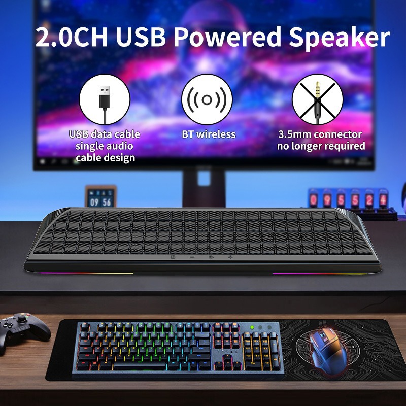 Long-strip Bluetooth speaker with subwoofer, 16W high power, long battery life, RGB light effect stereo