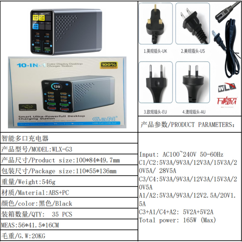 New Multi-Port USB High-Power Smart Screen Display Charger for Phones and Tablets Charging Station GaN Charger