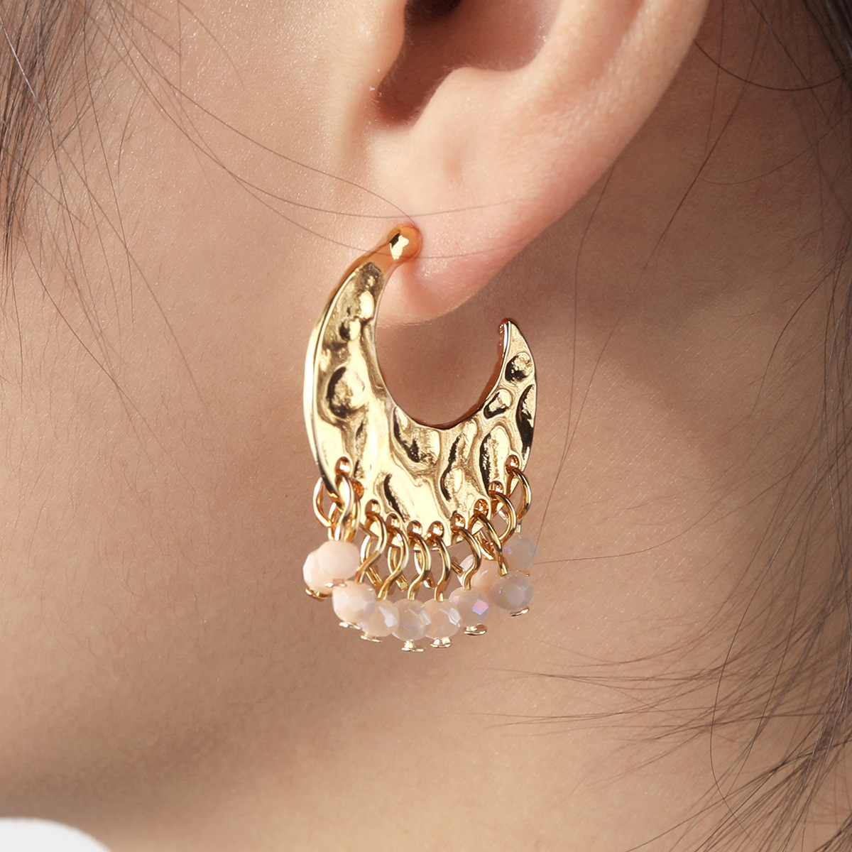 New Palace Style Electroplated Hammered Crystal Tassel Earrings for Women Niche