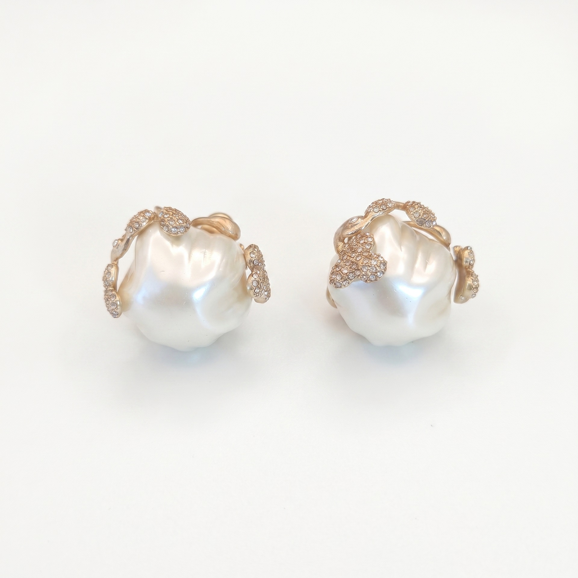 Brass inlaid baroque pearl bud earring ring set 2024 autumn winter baroque pearl