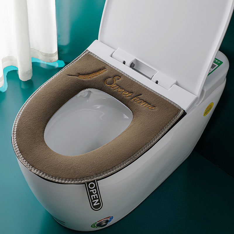 Four-season universal zipper plush toilet seat cover with handle household hotel B&B warm toilet seat cover