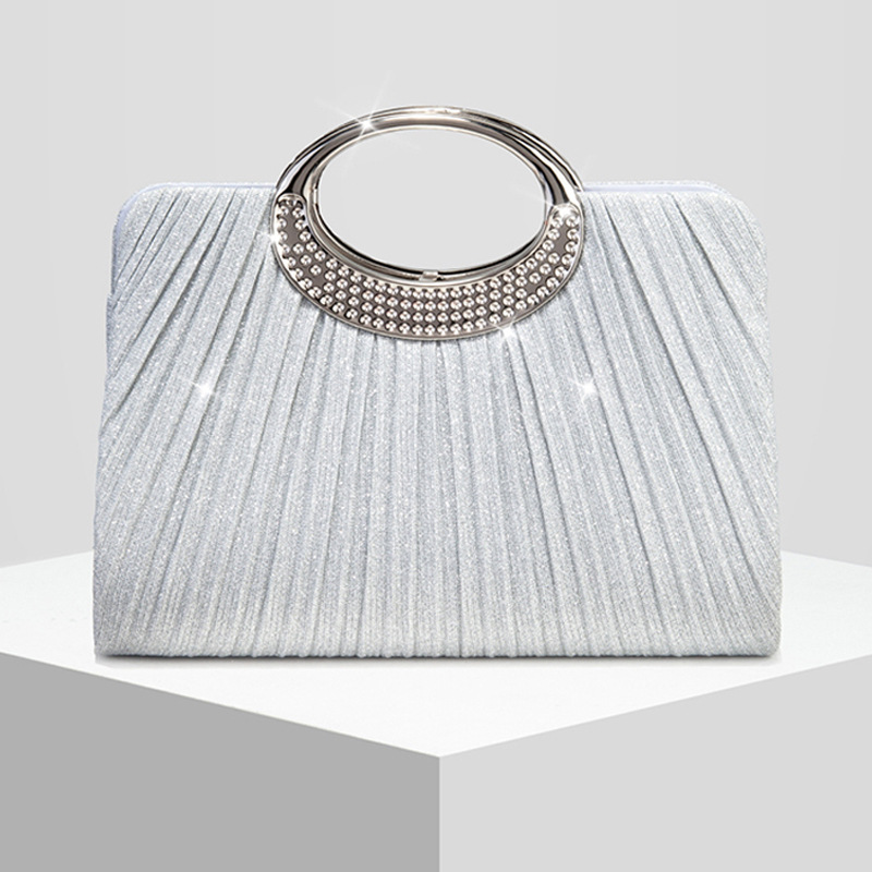 New Women's Ring Pleated Shiny Evening Bag Clutch Evening Bag Wedding Bag