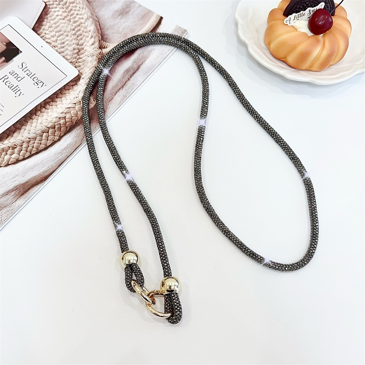 Beaded Rhinestone Crossbody Chain Luxury Diamond Long Phone Lanyard Bag Single Shoulder Chain