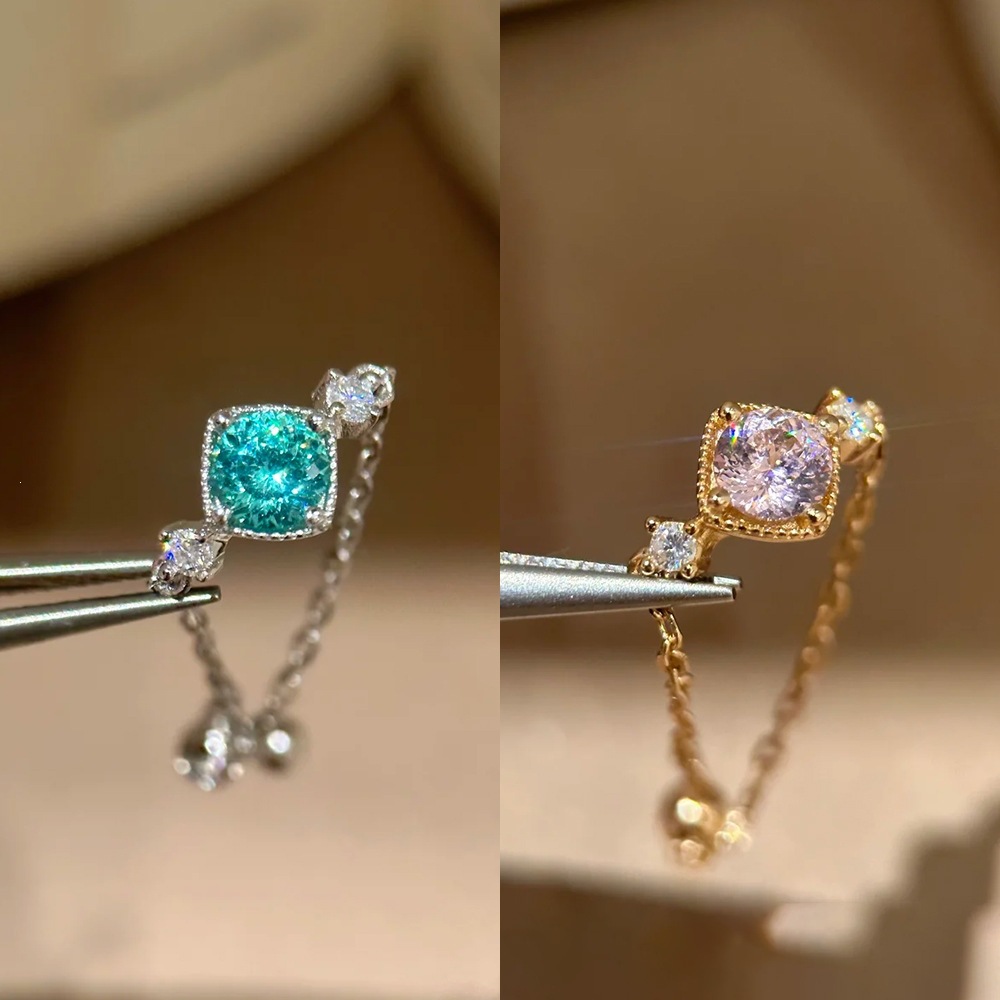 Galaxy dwelling mint manbo Paraiba color ring starry sky bird's nest cut pink diamond stretch chain women's ring