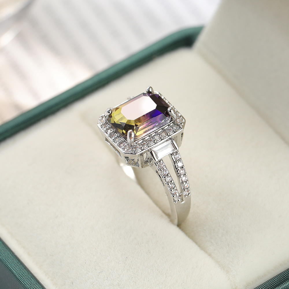 Independent Station Ring Couple Tourmaline Color Ring Men's and Women's Black Zircon Jewelry