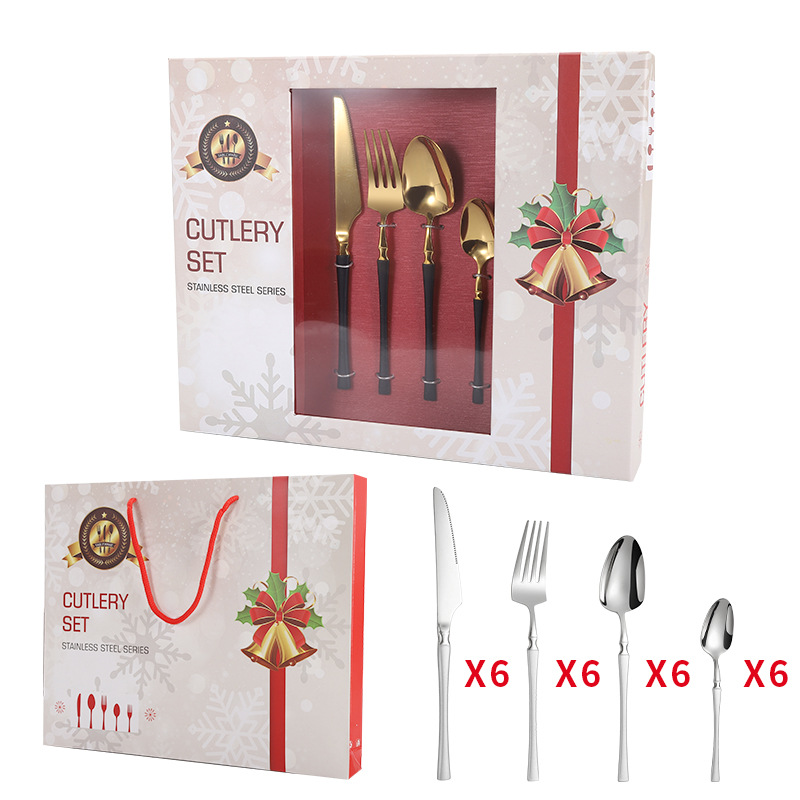 Small waist set stainless steel 24-piece tableware set new European style knife fork spoon gift box set