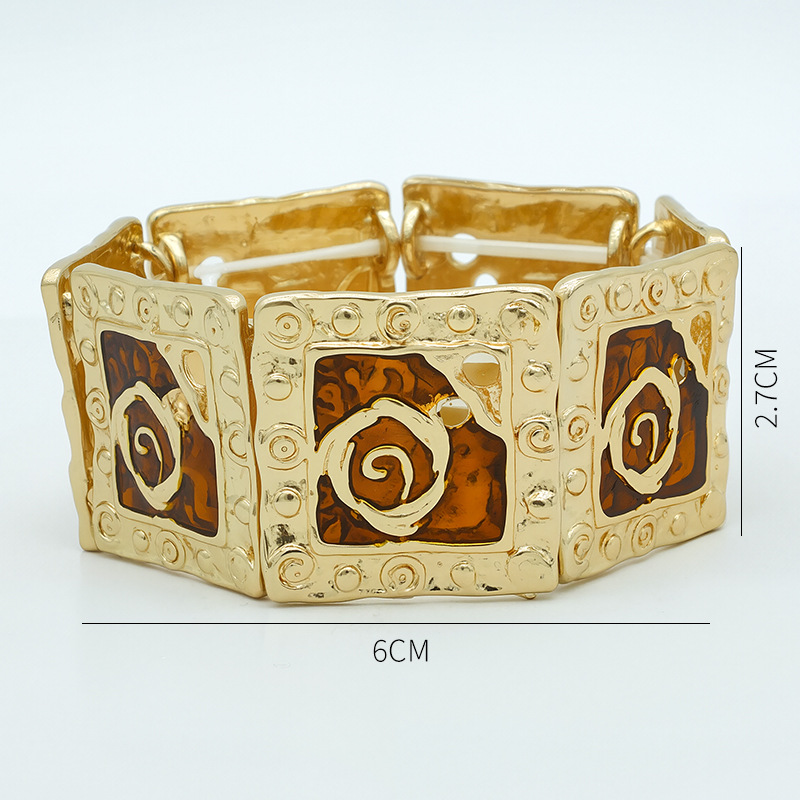 B94 Accessories Geometric Square Oil Drop Elastic Bracelet Gold Plated