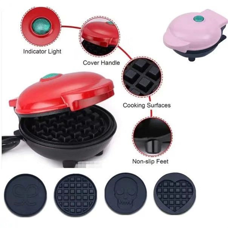 Portable household waffle maker mini breakfast machine baking cake heart-shaped round pancake electric