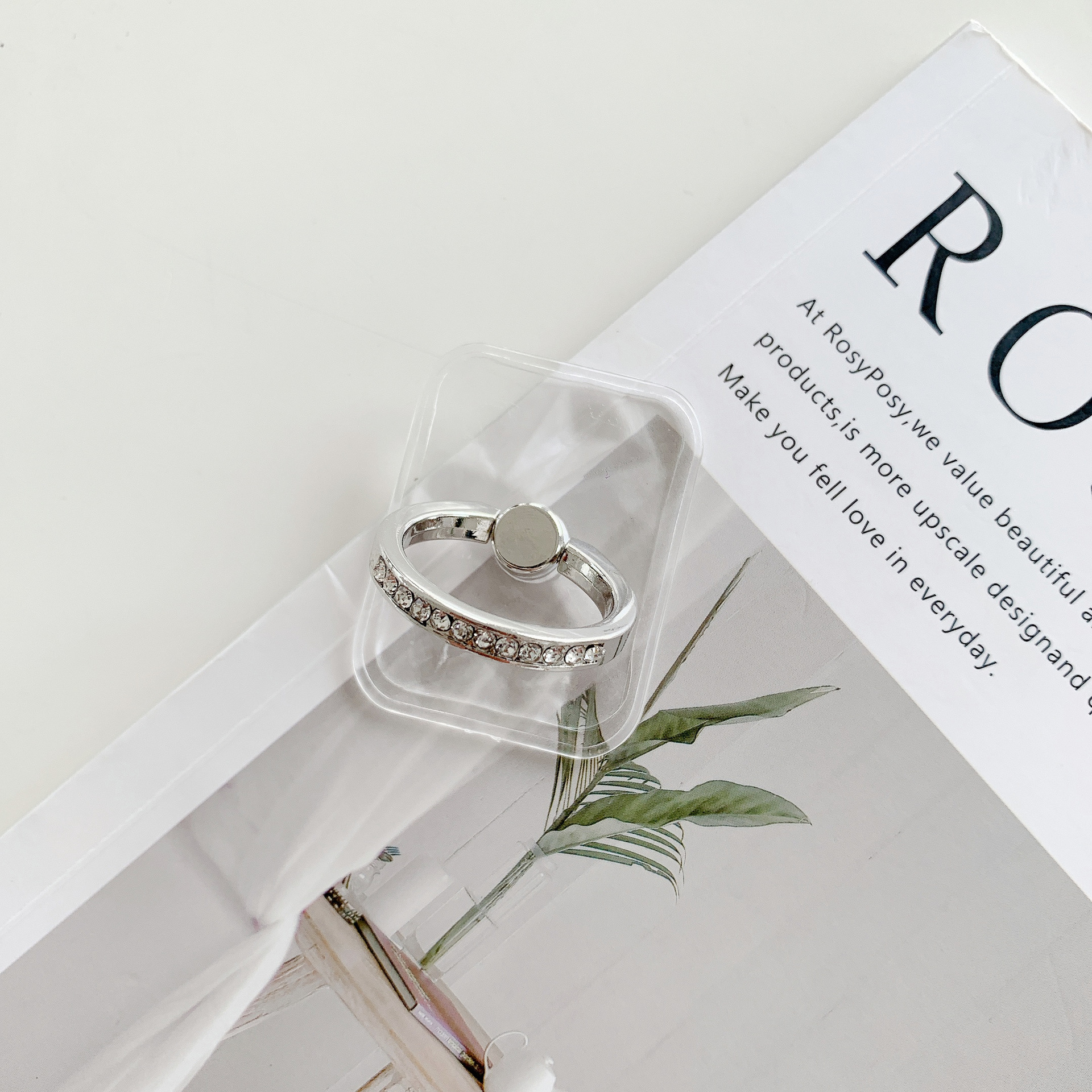 White steel diamond ring holder transparent acrylic ring phone tablet portable