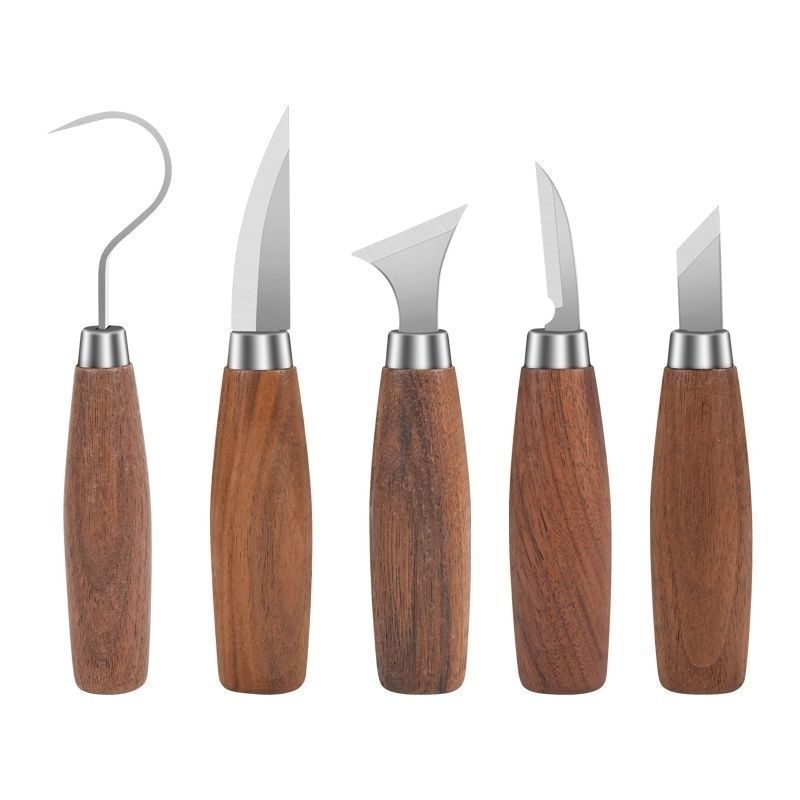 Wooden Handle Carving Knife Set Western Pastry DIY Carving Knife Pumpkin Carving Tool 5-Piece Set
