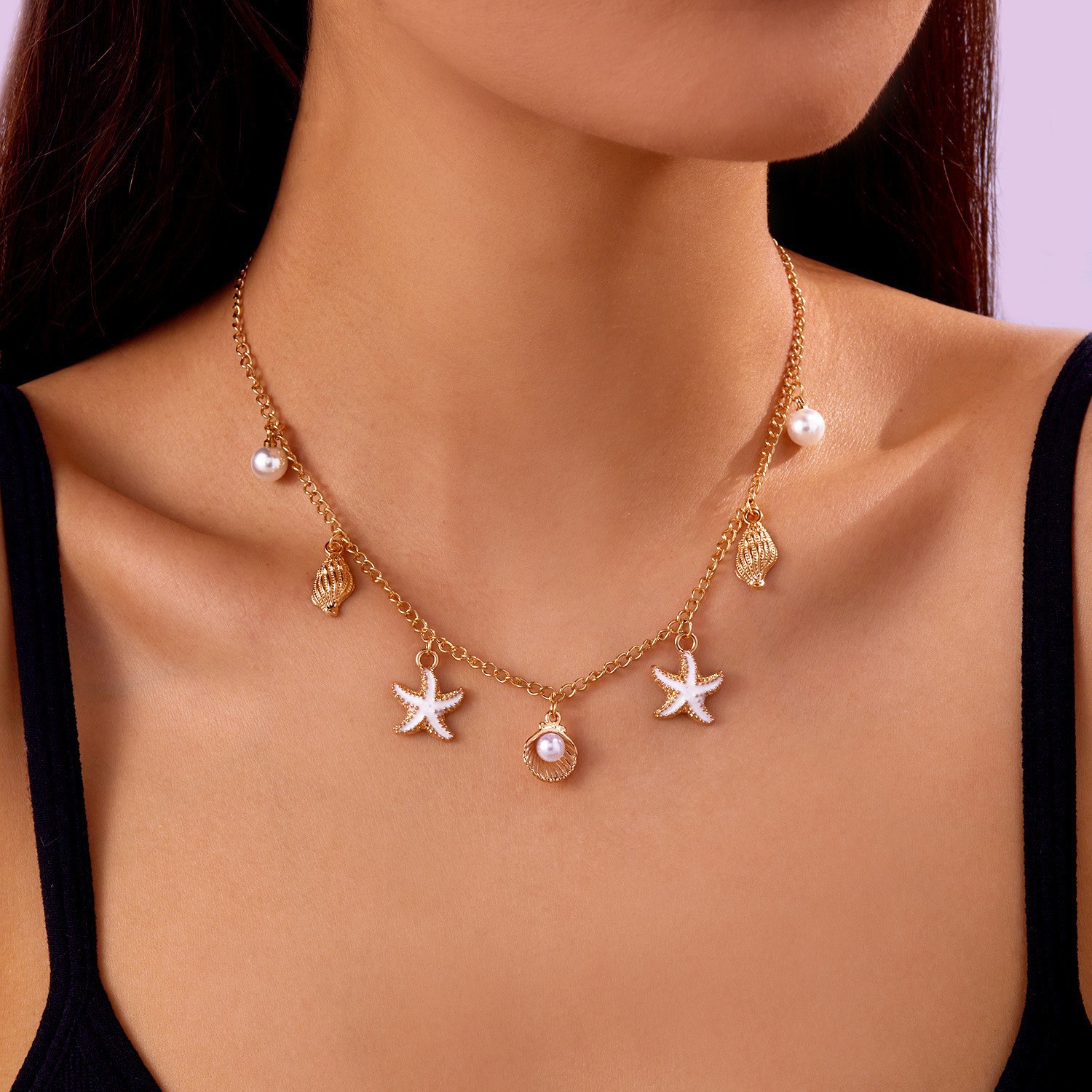 Cross Layered Pearl Necklace Beaded Pendant Collarbone Chain Women Commute Party Gift