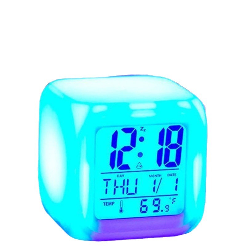 Multifunctional colorful color-changing square clock LED luminous clock children's alarm clock silent electronic alarm clock