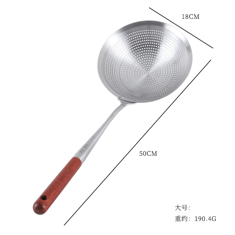 304 stainless steel beech wood handle large slotted spoon long handle hot pot frying skimmer/large size draining filter large slotted spoon kitchenware