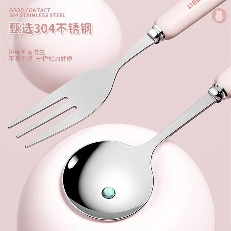 Stainless steel portable tableware three-piece set, student travel office worker cute chopsticks spoon fork set