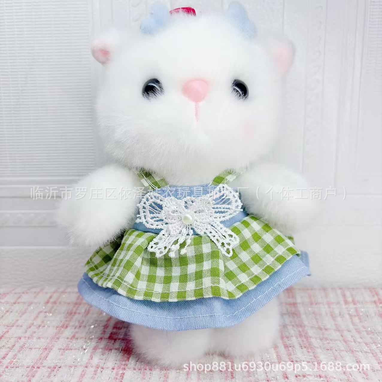 New 15CM Doll Clothes KT Plush Toy Plush Grid Bow Skirt Shirley Mei Gate Dog Labubu Lace Skirt