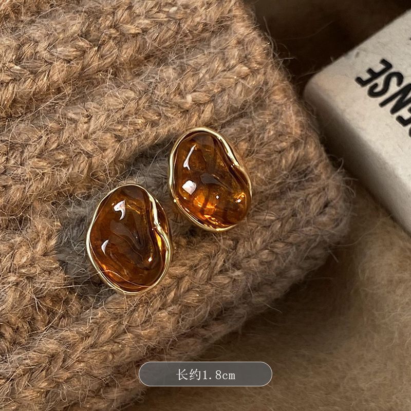 Maillard amber ear studs for women stainless steel needle ear accessories