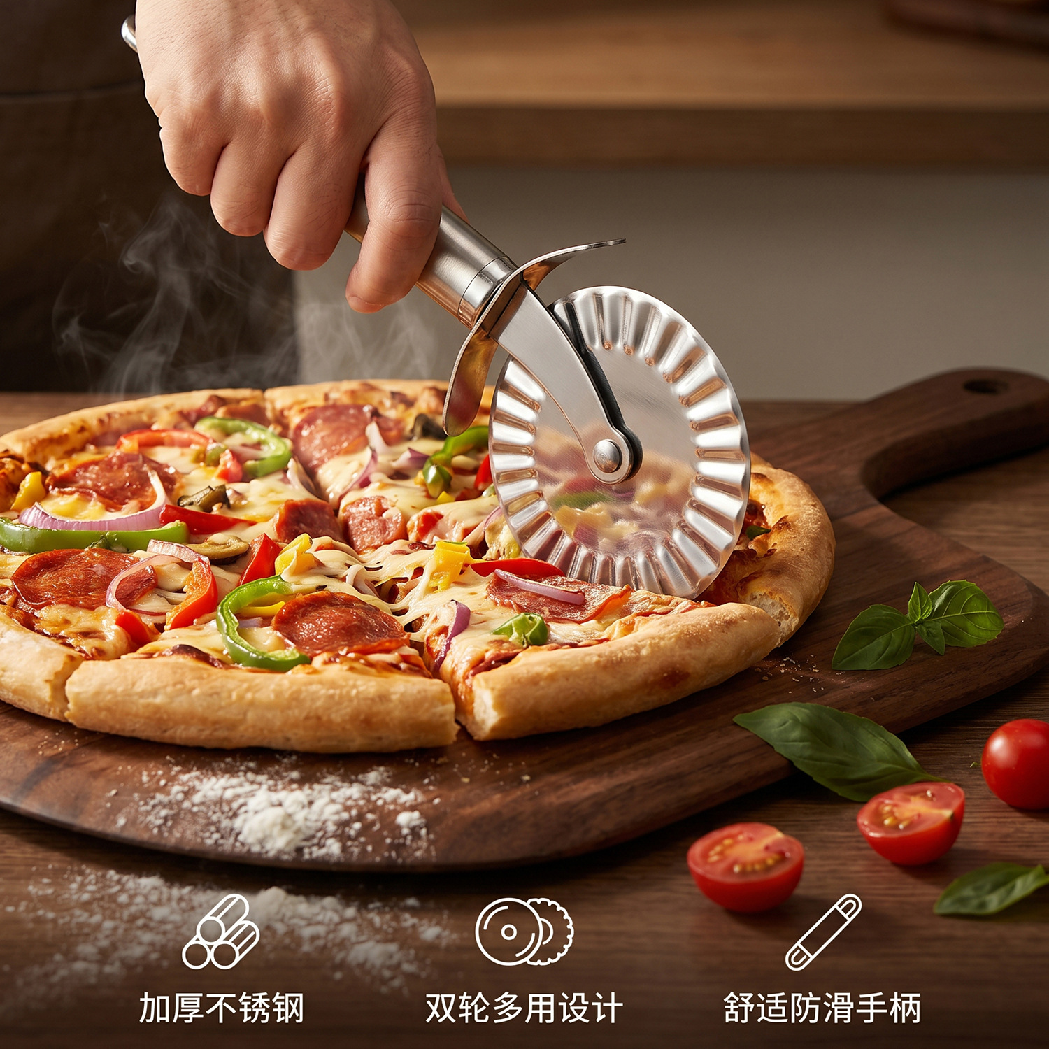 Pizza rolling knife stainless steel single wheel pizza cutter thin crust rolling cutter baking tool double wheel pizza cutter