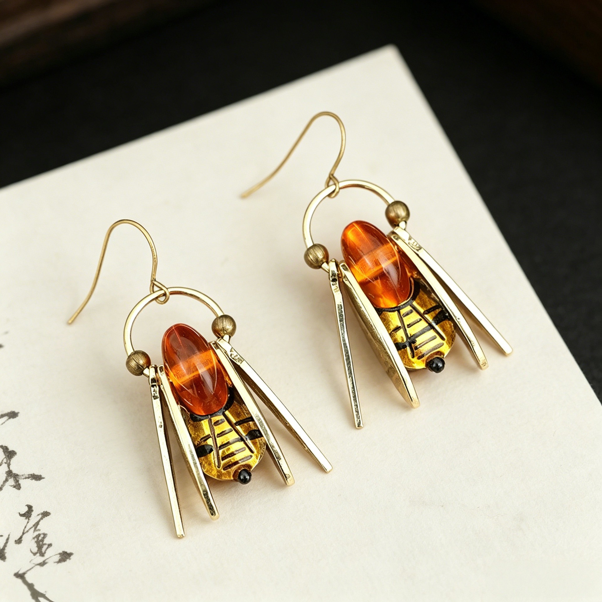 Contrast Stripe Bee Shape Earrings Handmade Oil Drop Multicolor Cicada Earrings Women