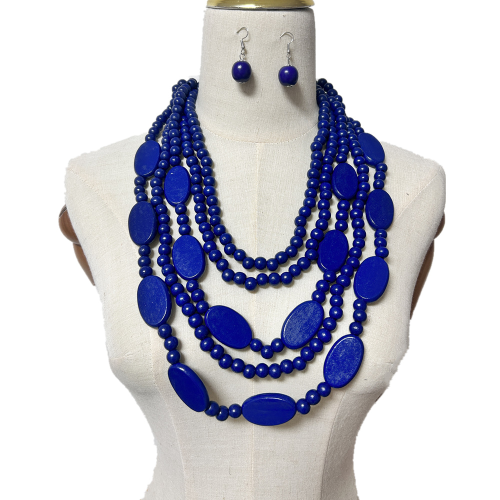 Wooden pieces beads multi-layer tassel necklace ethnic style sweater chain accessories necklaces