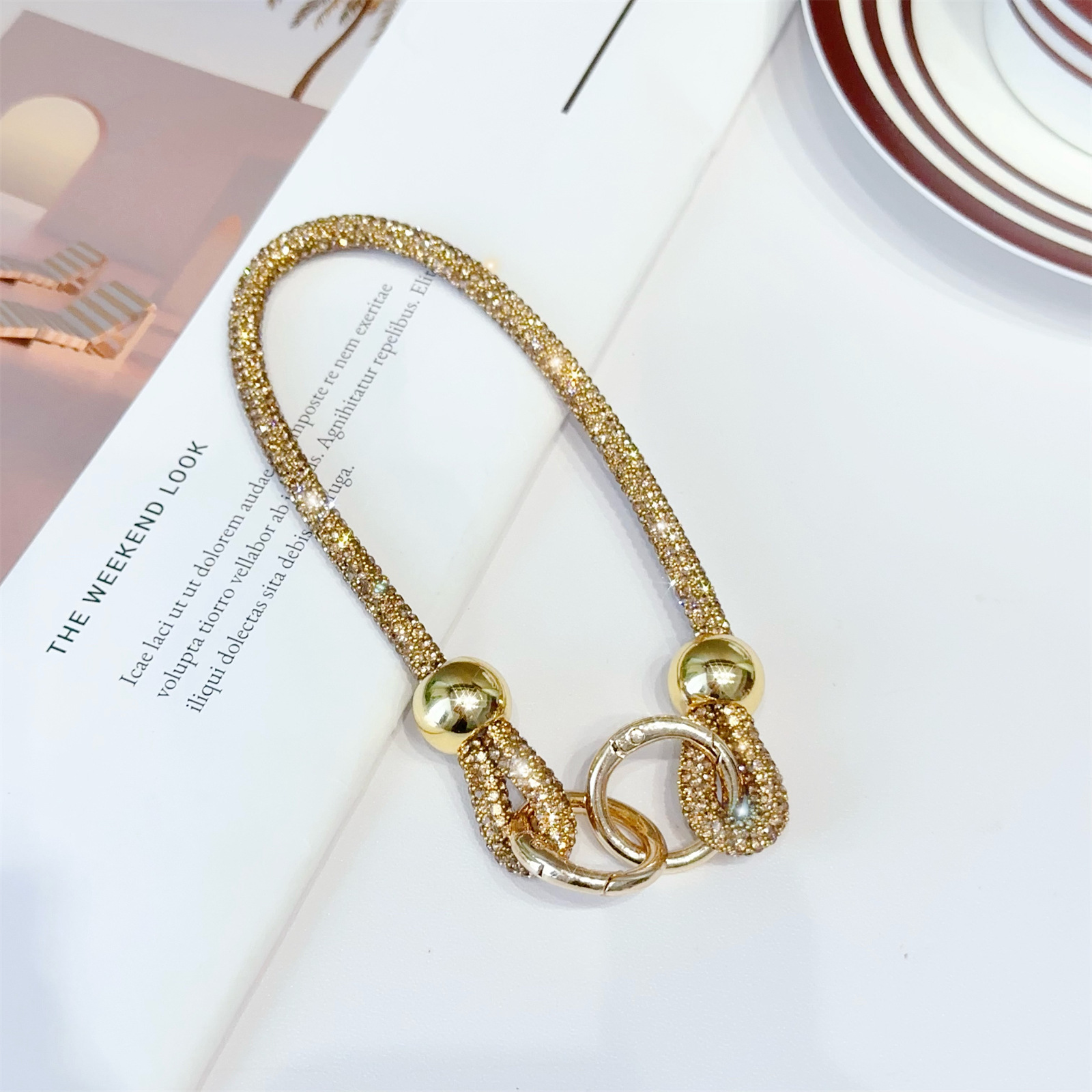 Luxury Rhinestone Wrist Strap Short Double Buckle Anti-loss Chain Hand Strap Beaded Phone Strap New
