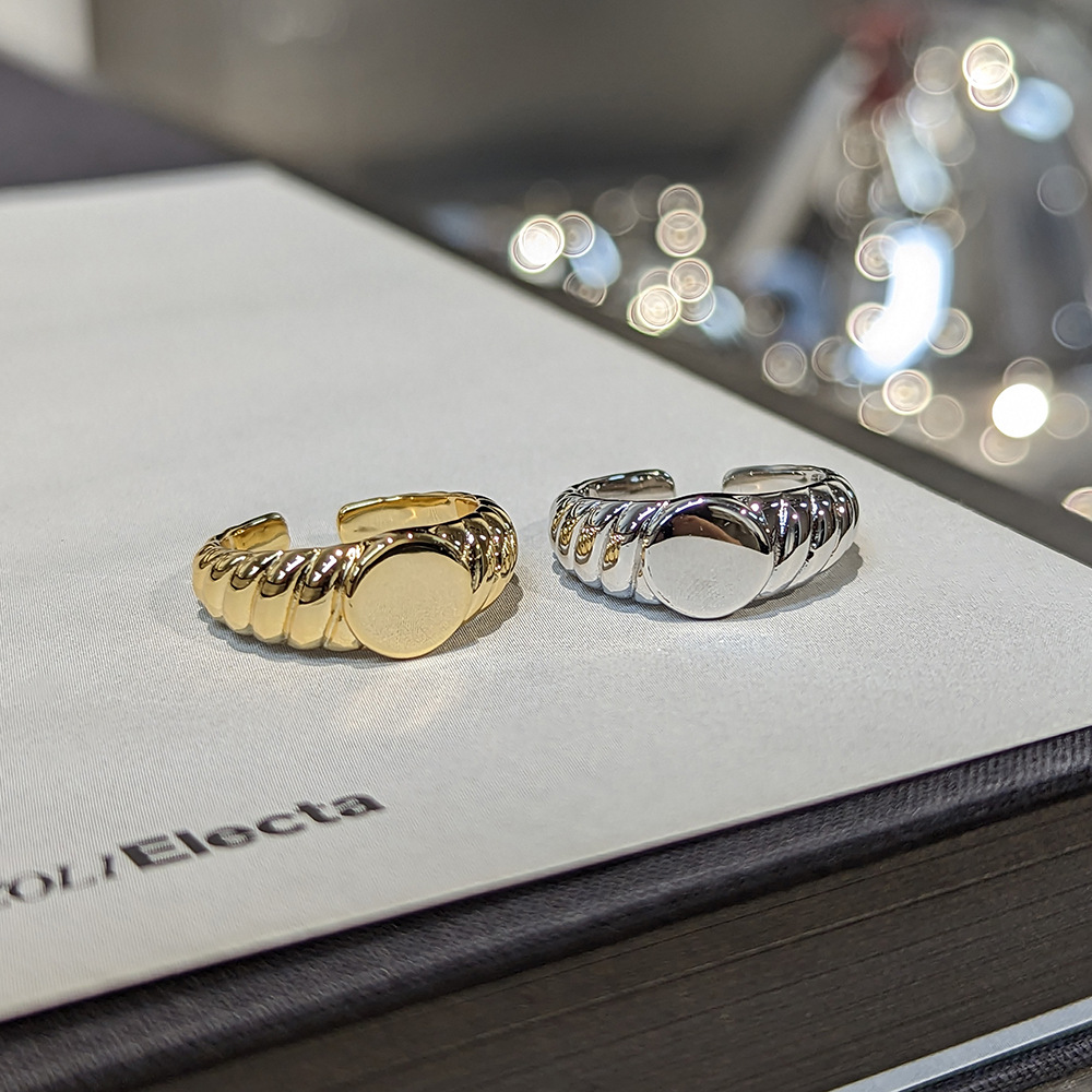 Minimalist Chic Style Simple Gold and Silver Two-Tone Thread Geometric Gold Plated Open Ring