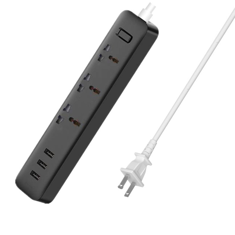 All black new multi-port USB fast charging extension cord universal international socket mobile phone charging extension power strip