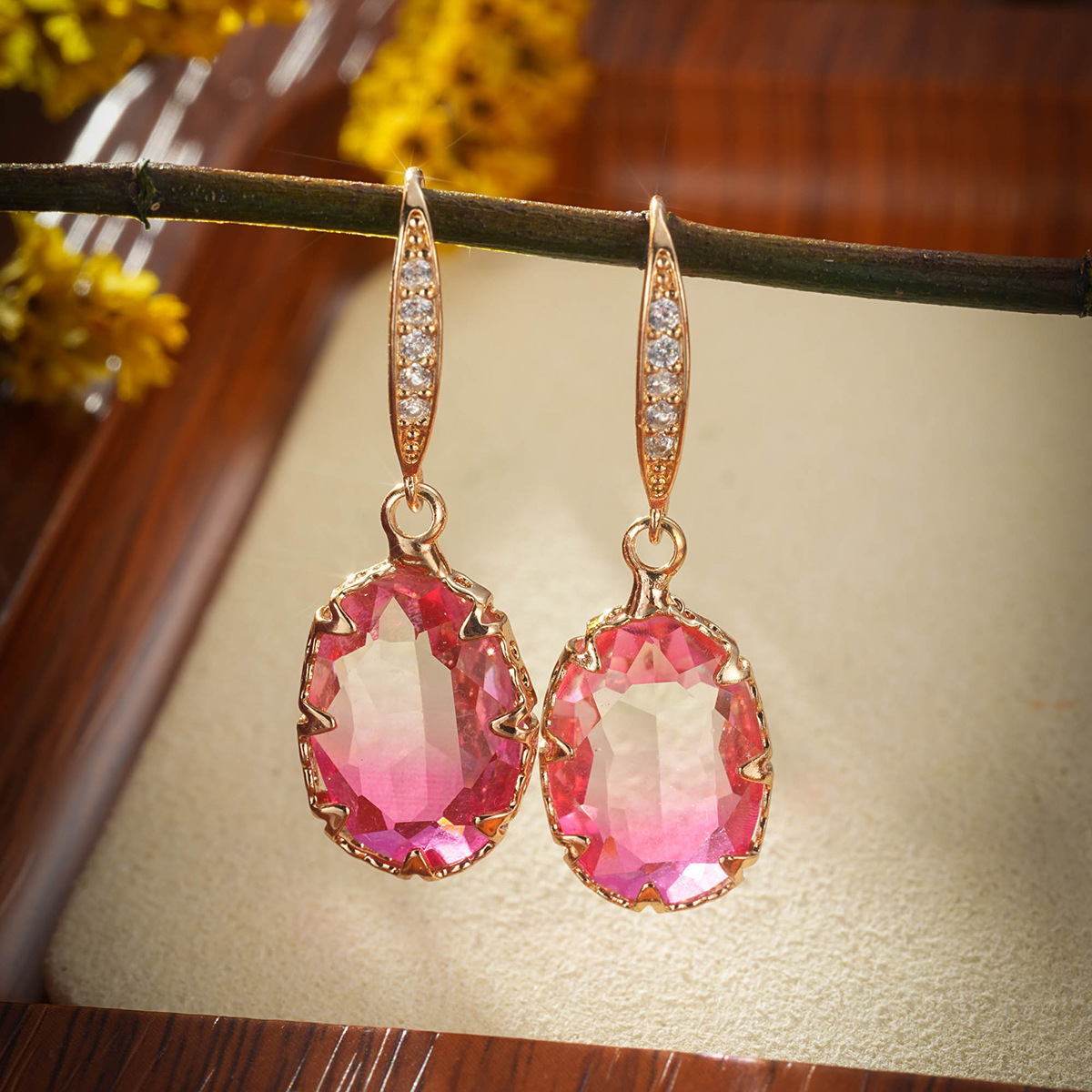 Geometric Jewelry Dazzling Oval Gemstone Earrings Ear Cuff Set with Zircon Super Fairy Tourmaline Earrings