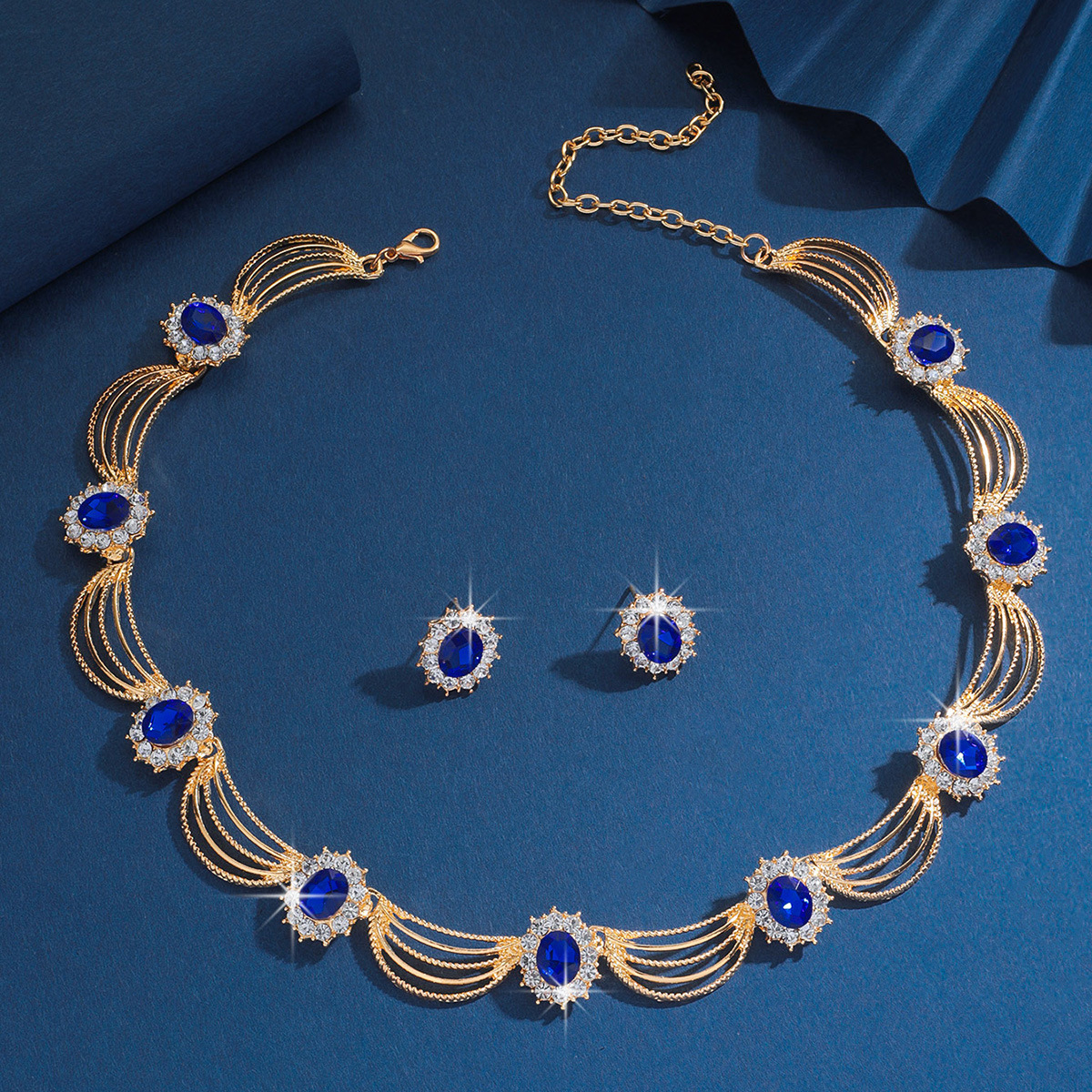 Multicolor Necklace Earrings Two-Piece Set Bride Wedding Evening Banquet Jewelry